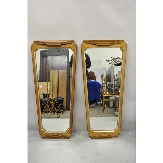 Vintage Hollywood Regency Italian Style Ribbon Scroll Carved Wood Wall Mirrors by Bassett Mirror Company - a Pair. Item...