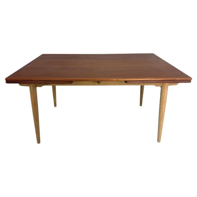 Oak and Teak AT-312 Extendable Dining Table attributed to Hans J. Wegner for A. Tuck, Denmark, 1950 For Sale - Image 11 of 11
