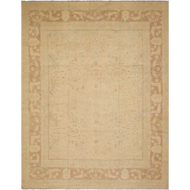 1990s Boho Chic Sun-Faded Ivory/Lt. Brown Hand-Knotted Rug - 11'10 X 14'5 For Sale