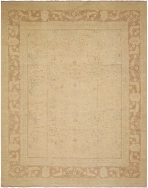 1990s Boho Chic Sun-Faded Ivory/Lt. Brown Hand-Knotted Rug - 11'10 X 14'5