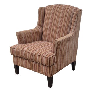 2010 Stratford Caye Transitional Striped Cocoa Brown Wingback Arm Chair For Sale