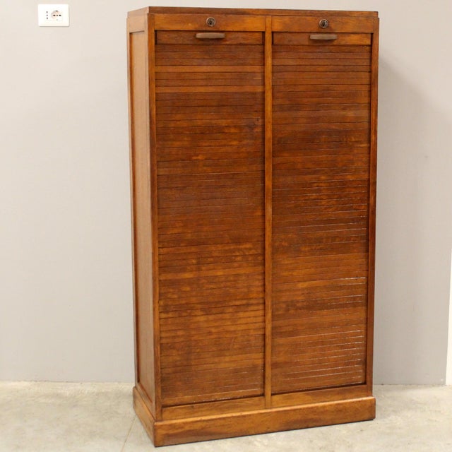 Double-shutter filing cabinet Made of oak Early 1900s Dimensions: width 85 cm, depth 38 cm, height 150 cm Restored (see...