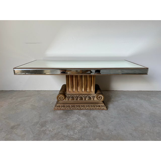 Wood Grosfeld House Hollywood Regency Carved Wood Column Base Rectangular Coffee Table For Sale - Image 7 of 12