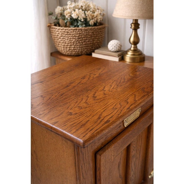 Farmhouse Vintage White Cap “Snooze Island” Oak Icebox-Style Cabinet – Brass Hardware – 22” W For Sale - Image 3 of 10