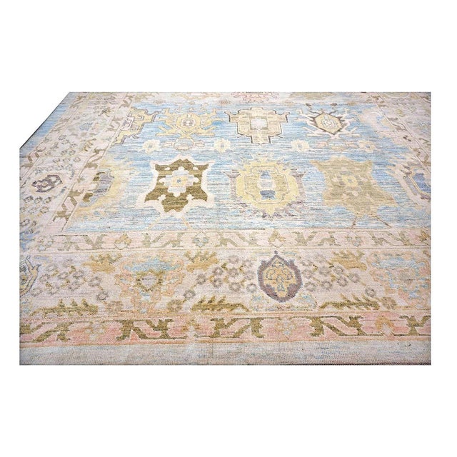 21st Century Turkish Oushak Wool 11x17 Light Blue,Yellow & Ivory Handmade Area Rug #1144131 For Sale - Image 11 of 13