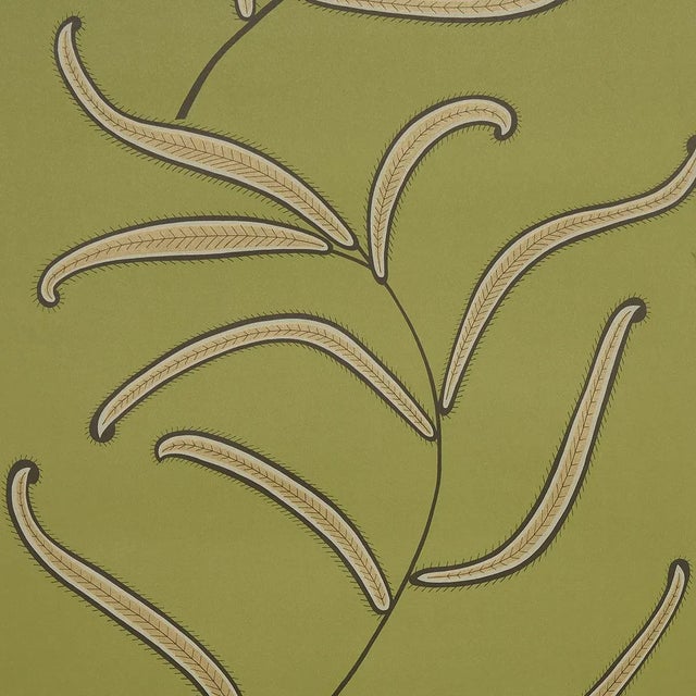 Sample - Schumacher x Neisha Crosland Caterpillar Leaf Wallpaper in Meadow Green For Sale