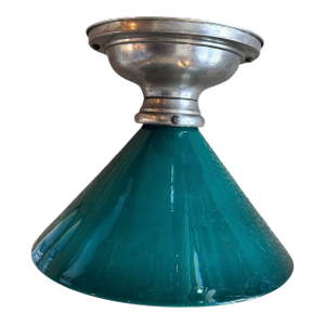 Green Cased Glass Emeralite Shade on Nickel Plated Holder, Circa 1920