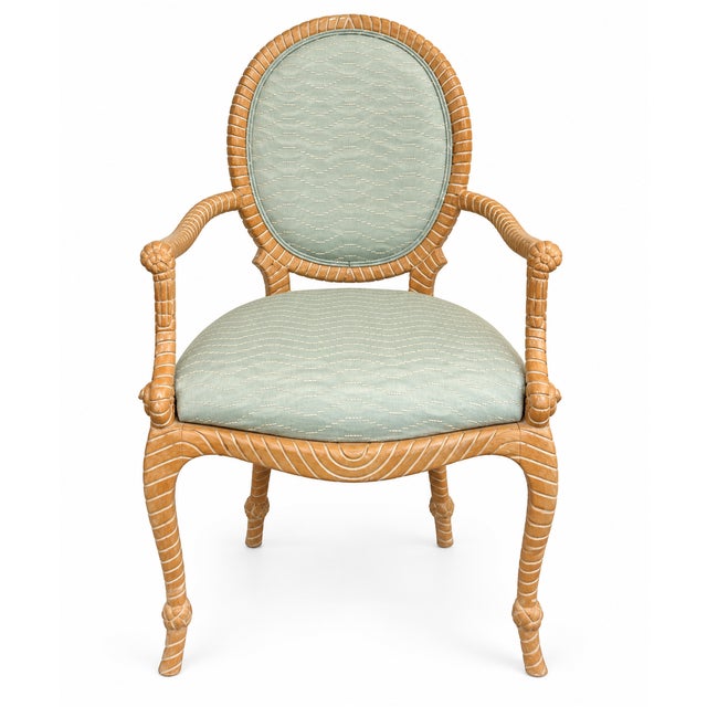 1970s French Napoleonic Style Carved Maple Rope Bergere Chairs - Pair For Sale - Image 4 of 7
