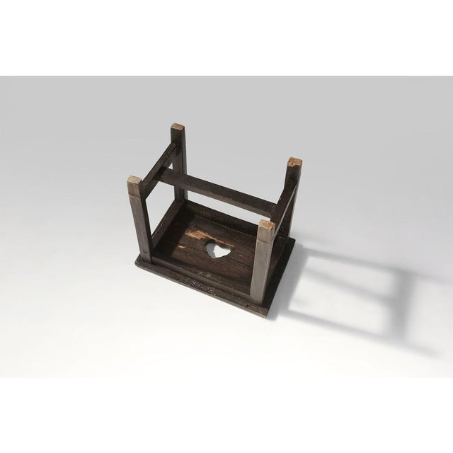 Rustic Handcrafted Black Wooden Stool, France, 1920s For Sale - Image 6 of 9