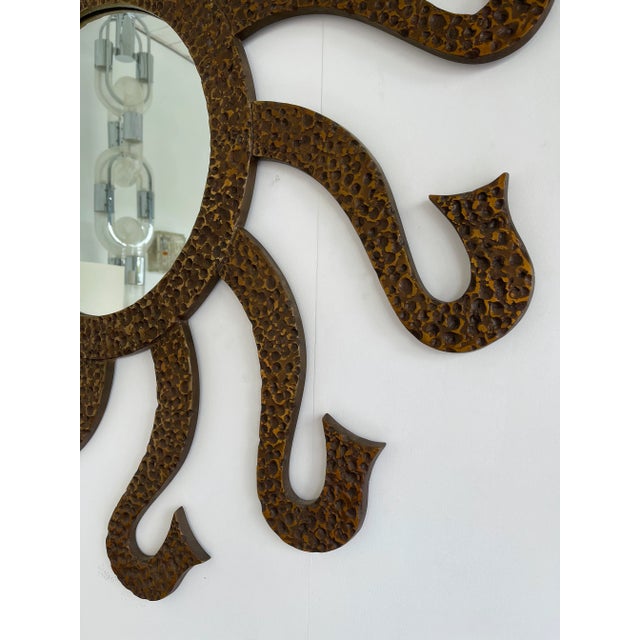 Luciano Frigerio 1970s Hammered Brass Mirror Octopus by Luciano Frigerio, Italy For Sale - Image 4 of 11