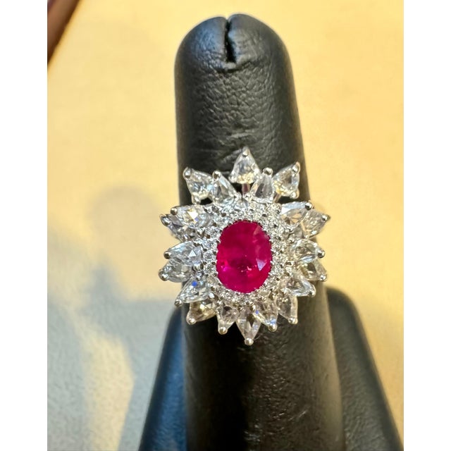 1.1 Carat Natural Oval Ruby and 2 Carat Diamond 18 Karat White Gold Ring S 6.75 For Sale - Image 14 of 18