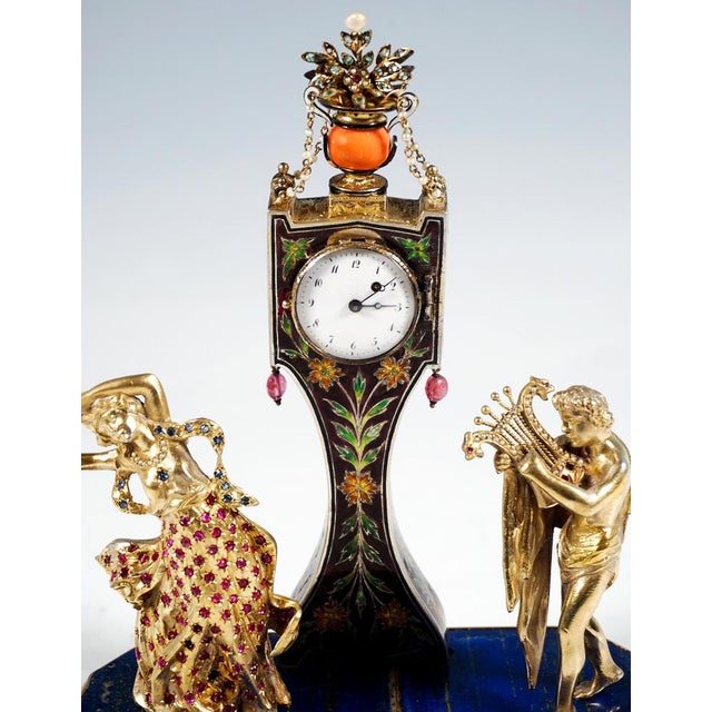 Metal Viennese Glass and Silver Belle Epoque Splendour Clock with Enamel and Gemstones, 1880 For Sale - Image 7 of 16