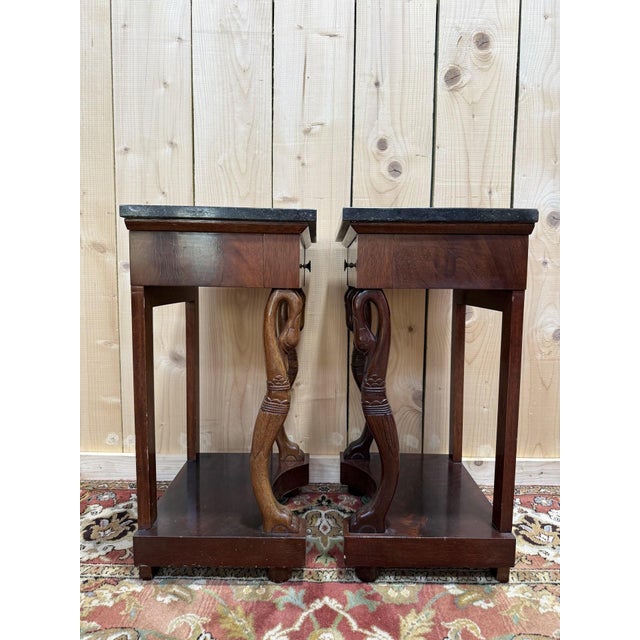 Wood Empire Style Bedside Tables, 1940s, Set of 2 For Sale - Image 7 of 8