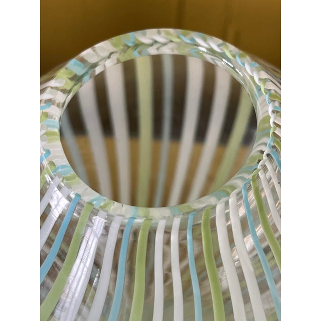 Murano Mid-Century Modern Murano Style Striped Filigree Art Glass Vase For Sale - Image 4 of 8