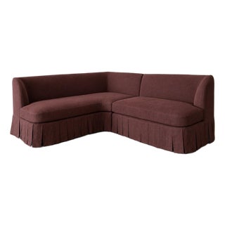 Dresden Banquette 2- Piece Slip Covered in Dark Rust Linen For Sale