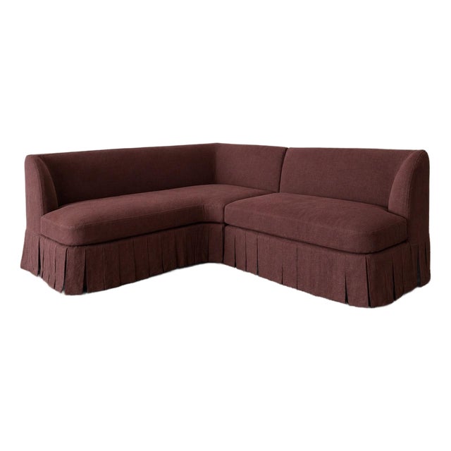 Dresden Banquette 2- Piece Slip Covered in Dark Rust Linen For Sale
