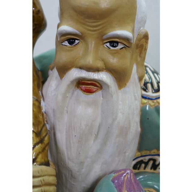 Late 20th Century 3 Ceramic Fu Lu Shou Star Gods Good Fortune Prosperity Longevity Statues 23" For Sale - Image 5 of 16