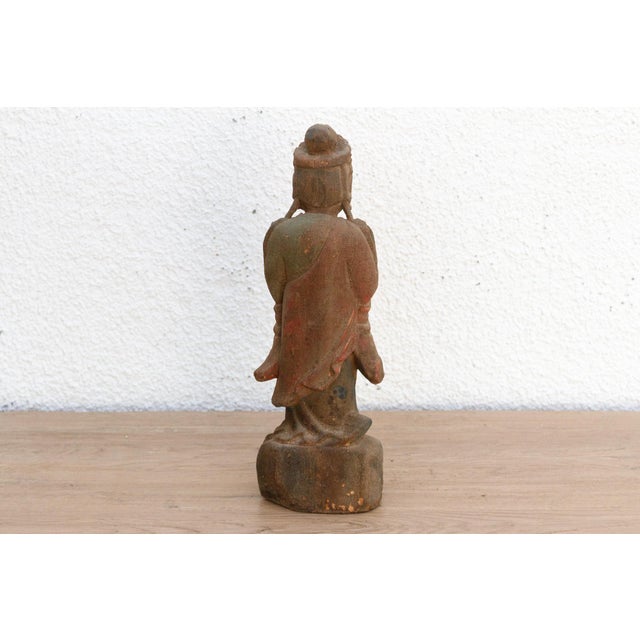Small Serene Carved Praying Buddha For Sale - Image 4 of 9