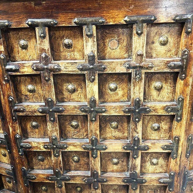 Brown 1990s Spanish Colonial Style Wood Bar W/ Iron Strapwork & Carved Columns For Sale - Image 8 of 12