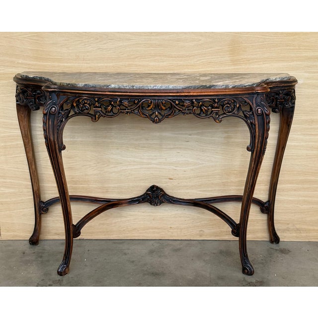 Early 20th Century French Regency Carved Walnut Console Table with Polychrome details and marble top For Sale - Image 16 of 18