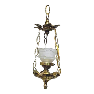 Vintage Brass Lantern With Frosted Flower Shaped Glass Shade
