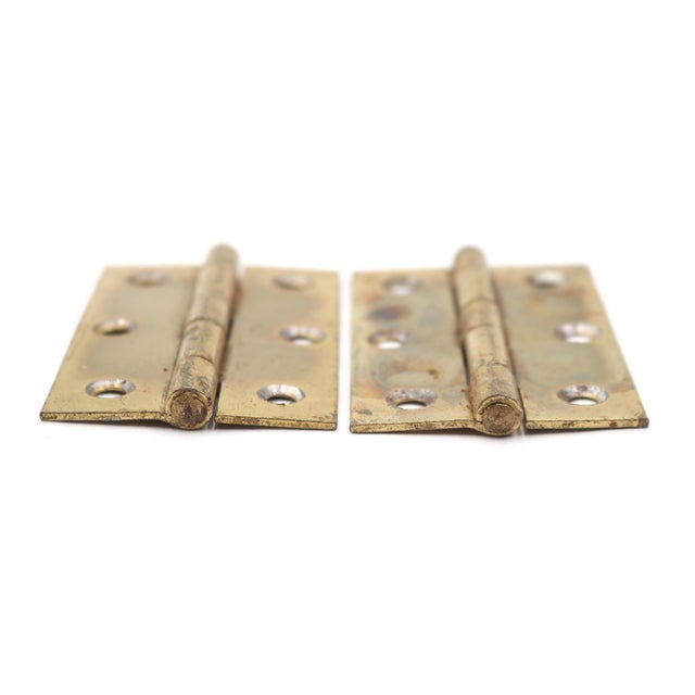 Traditional Pair of Vintage 1.875 X 3 In. Brass Plated Steel Cabinet Door Hinges For Sale - Image 3 of 5