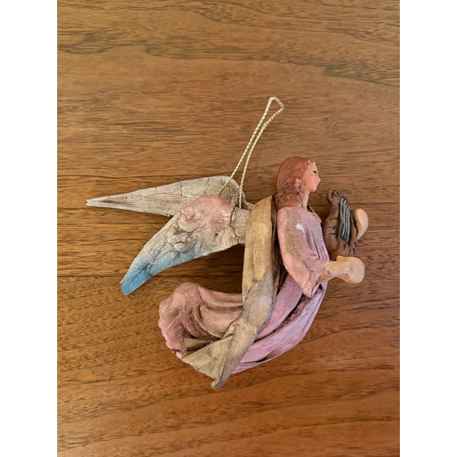 Beautiful set of two ethereal vintage Italian Cartepesta hanging angels with instruments to hang in your windows or on...