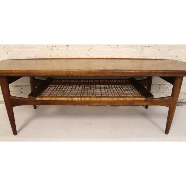 Mid-Century Modern Mid-Century Two Tiered Danish Teak and Wicker Coffee Table For Sale - Image 3 of 12