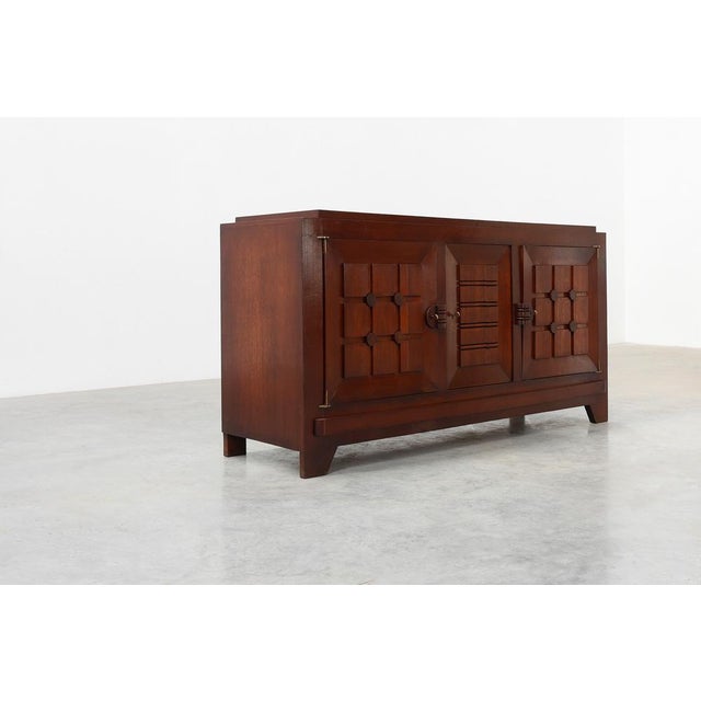 Art Deco Carved Geometric Sideboard in Oak by Charles Dudouyt, 1940 For Sale - Image 10 of 18