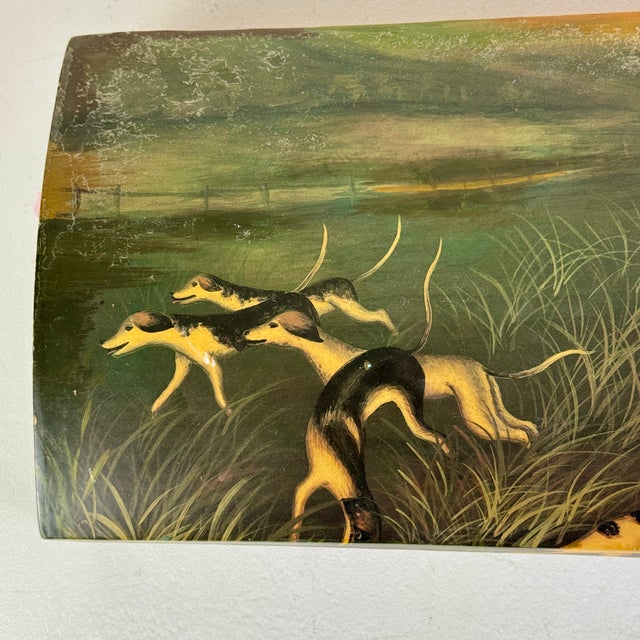 Green An Old Vintage Elongated Keepsake Box With Horse Rider & Dogs Hunting Scene For Sale - Image 8 of 11