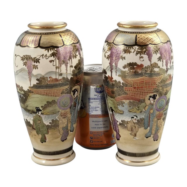 Japanese Shozan Satsuma Vases with Figural Garden Scenes, 1900s, Set of 2 For Sale - Image 11 of 12