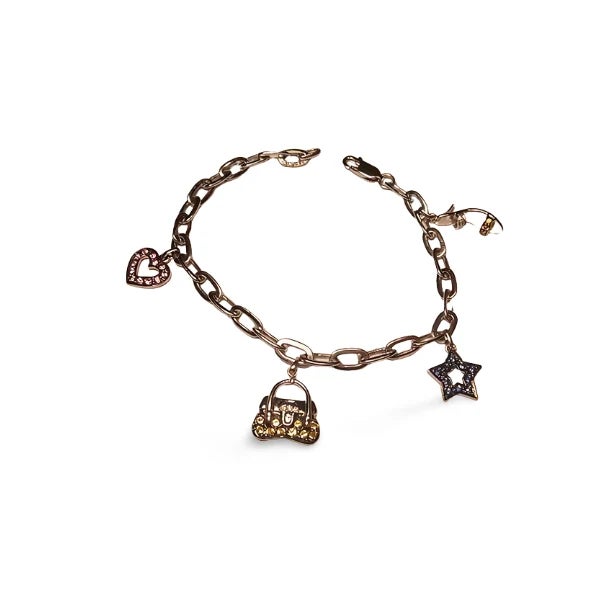 Elegant Estate 14K White Gold Multi-Color Sapphire Charm Bracelet featuring four delicate white gold charms adorned with...