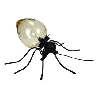 Italian Brutalist Iron and Murano Amber Glass Spider Wall Lamp, 1960s For Sale