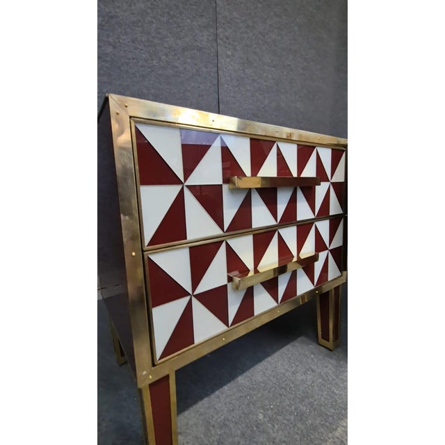 Red Optical Murano Glass Bedside Tables with Brass Trim from Justfurnituress SRL, Set of 2 For Sale - Image 9 of 10