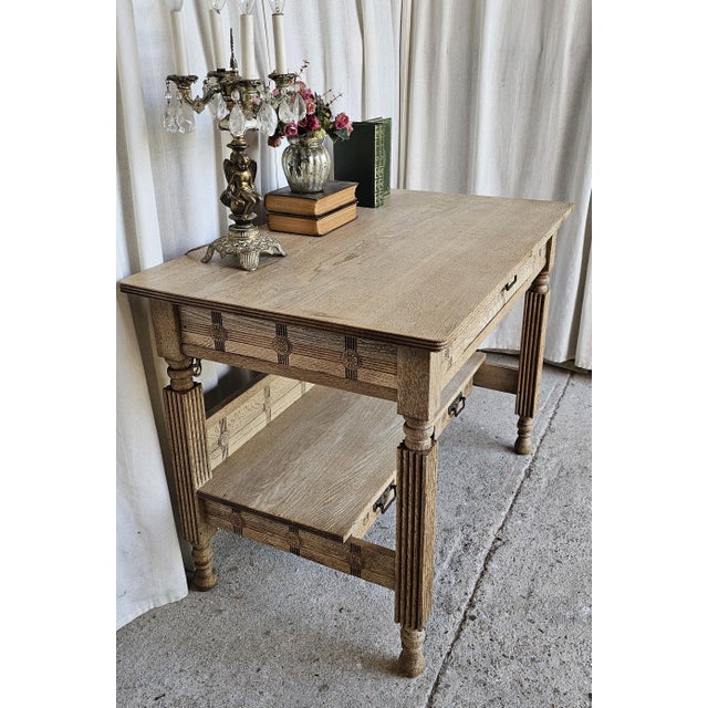 1920s Vintage Library Table, Library Desk, Farm House, White, Bleached Oak For Sale - Image 5 of 13