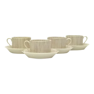 Classic Pin-Striped Porcelain Cups and Saucers by Fitz & Floyd - 8 Pieces