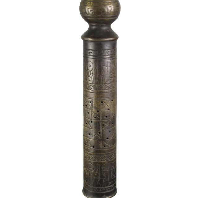 Metal Solid Turkish Brass Candle Holder With Hand Etched Patterns 2 For Sale - Image 7 of 10