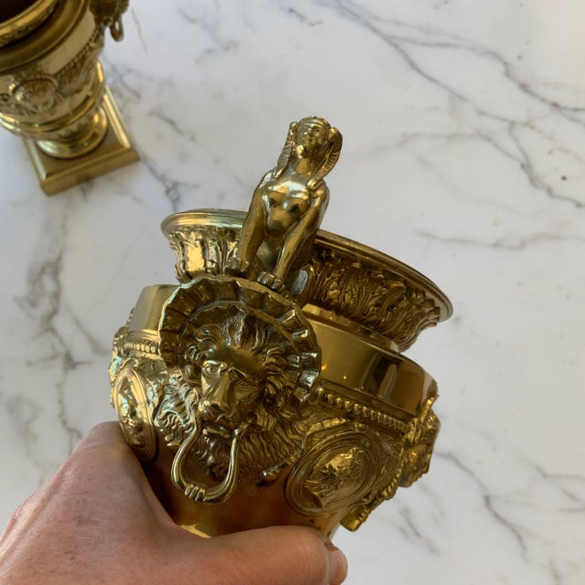 Late 18th Century French Gilt Metal Urn Form Garnitures on Plinth Bases - a Pair For Sale - Image 9 of 11