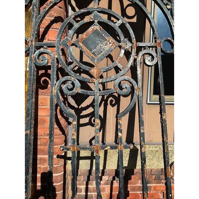 Art Nouveau Antique Italian Art Nouveau Entry Gates - Wrought Iron With Frame and Transom For Sale - Image 3 of 7