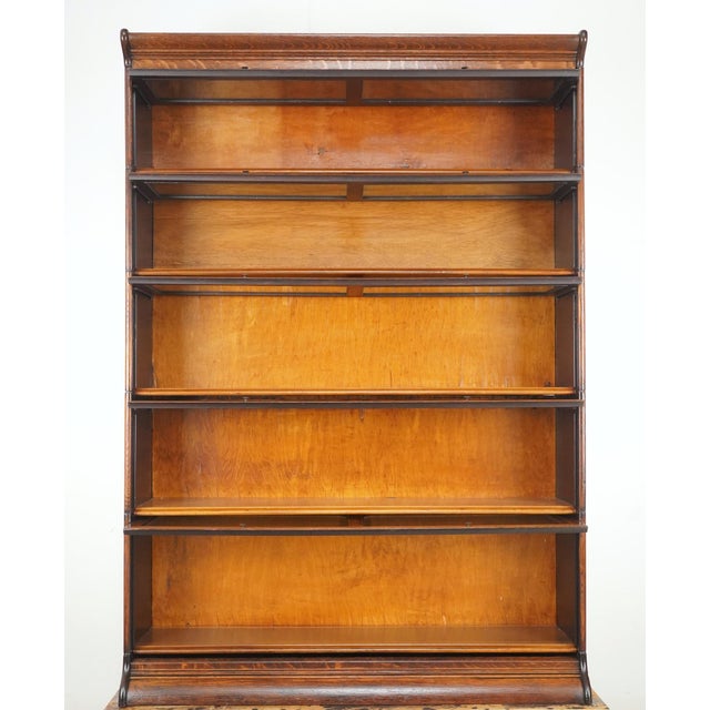 Traditional Antique Five Section Oak Barrister Bookcase With Beveled Glass For Sale - Image 3 of 11
