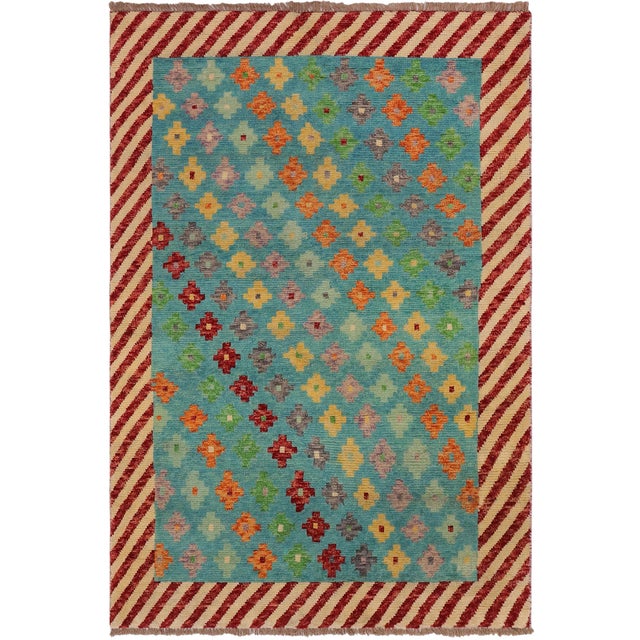 Contemporary Balochi Blue/Beige Wool Rug - 4'0''x5'10'' For Sale - Image 11 of 11