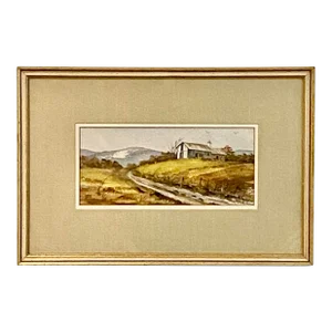 1970s American Watercolor Rural Pastoral Landscape Signed Dora Reed Evans