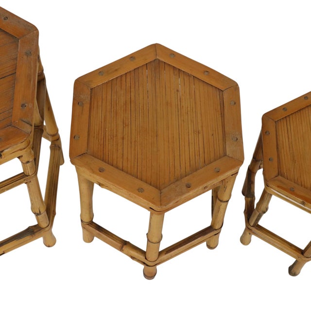 Vintage Bamboo and Rattan Nesting Tables, 1960s, Set of 3 For Sale - Image 6 of 16