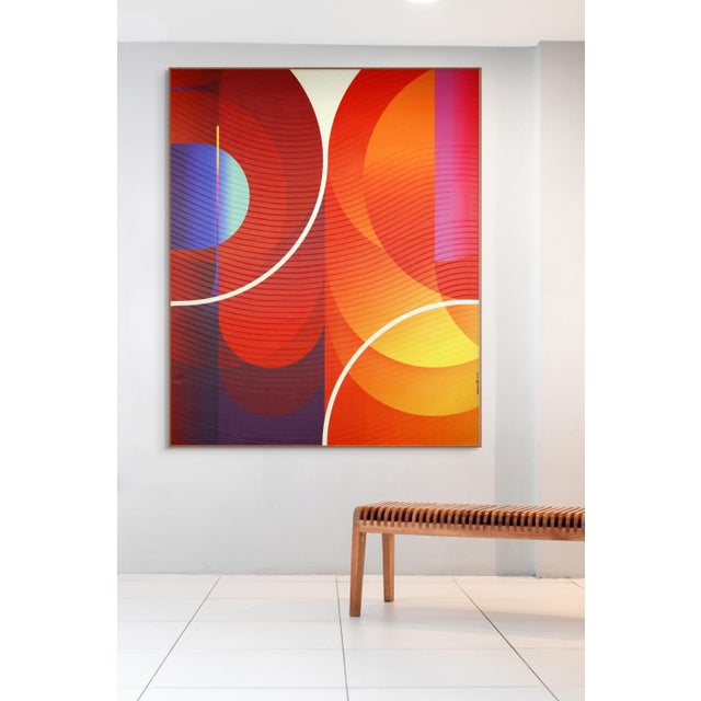 Abstract Contemporary Abstract Matte Gel Applied on Fine Art Digital Printed Canvas "Ponceau Safran Nuit # T Cuit" by Jerome Tham Vo My For Sale - Image 3 of 4