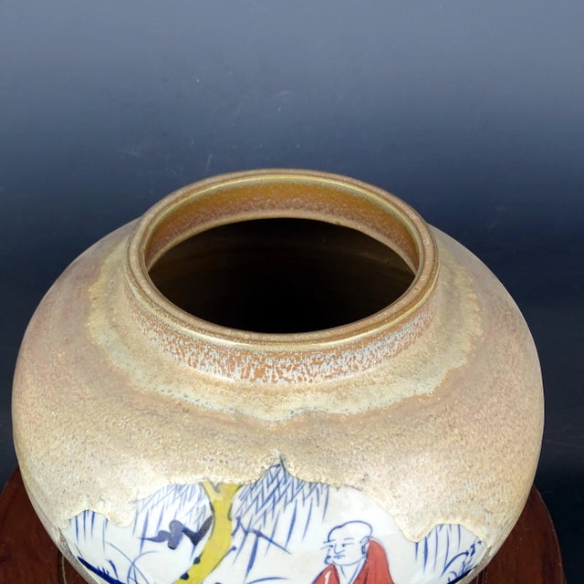 Chinese Vintage Ceramic Pot,Blue and White Famille Verte Porcelain Jar Hand Painted Figures Pattern For Sale In Seattle - Image 6 of 7