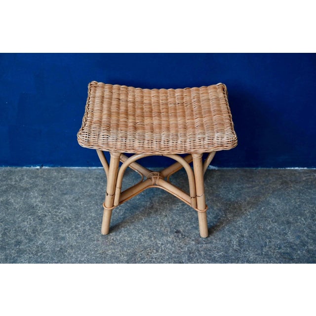 Bohemian Ottoman Side Table in Rattan and Woven Wicker, 1970s For Sale - Image 4 of 8
