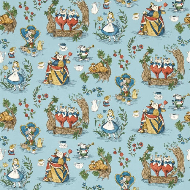 Sanderson Alice in Wonderland Wallpaper in Puddle blue - a Sample For Sale