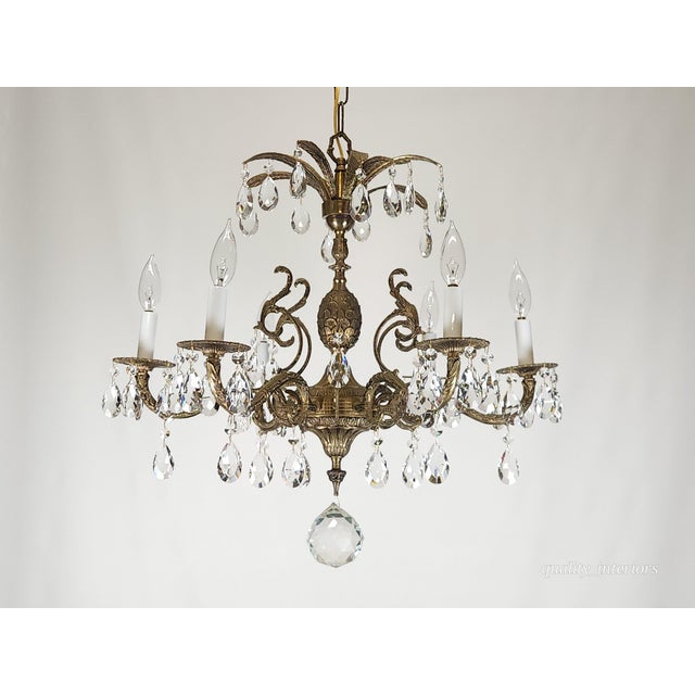 Antique 6 Light Svelte Sparkling Splendid Brass Cut Lead Crystal Chandelier ~ ~ Rewired ~ Restored ~ Rejuvenated ~ Ready to Hang ~ For Sale - Image 12 of 12