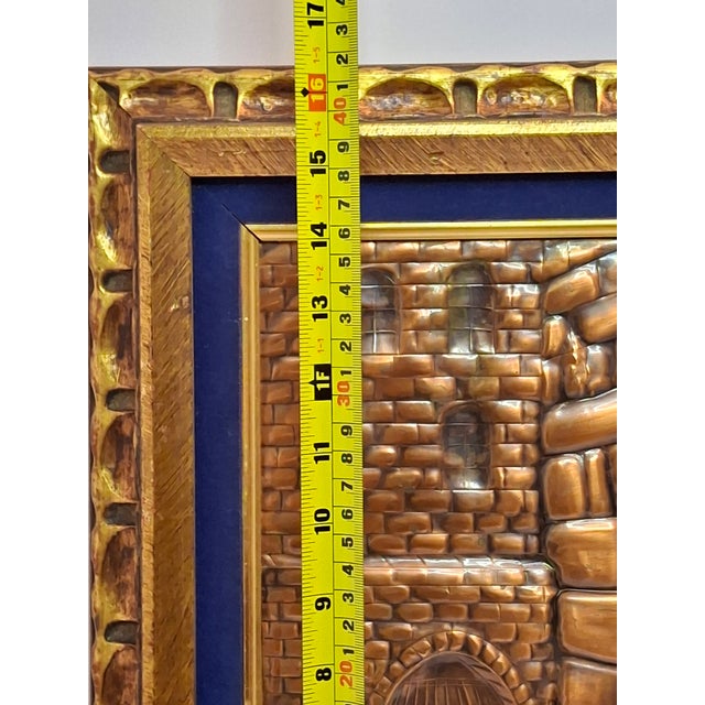 Vintage Mid-Century Hammered Copper Western Wall (Kotel HaMa'aravi) Plaque Jerusalem Judaica, Framed Wall Art, 1950s Israel For Sale - Image 14 of 15