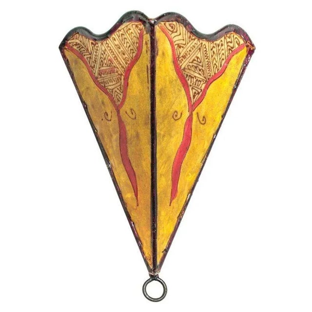 Vintage Moroccan Berber Hand-Painted Hide and Iron Fan-Form Wall Sconce, 1980 For Sale - Image 13 of 14